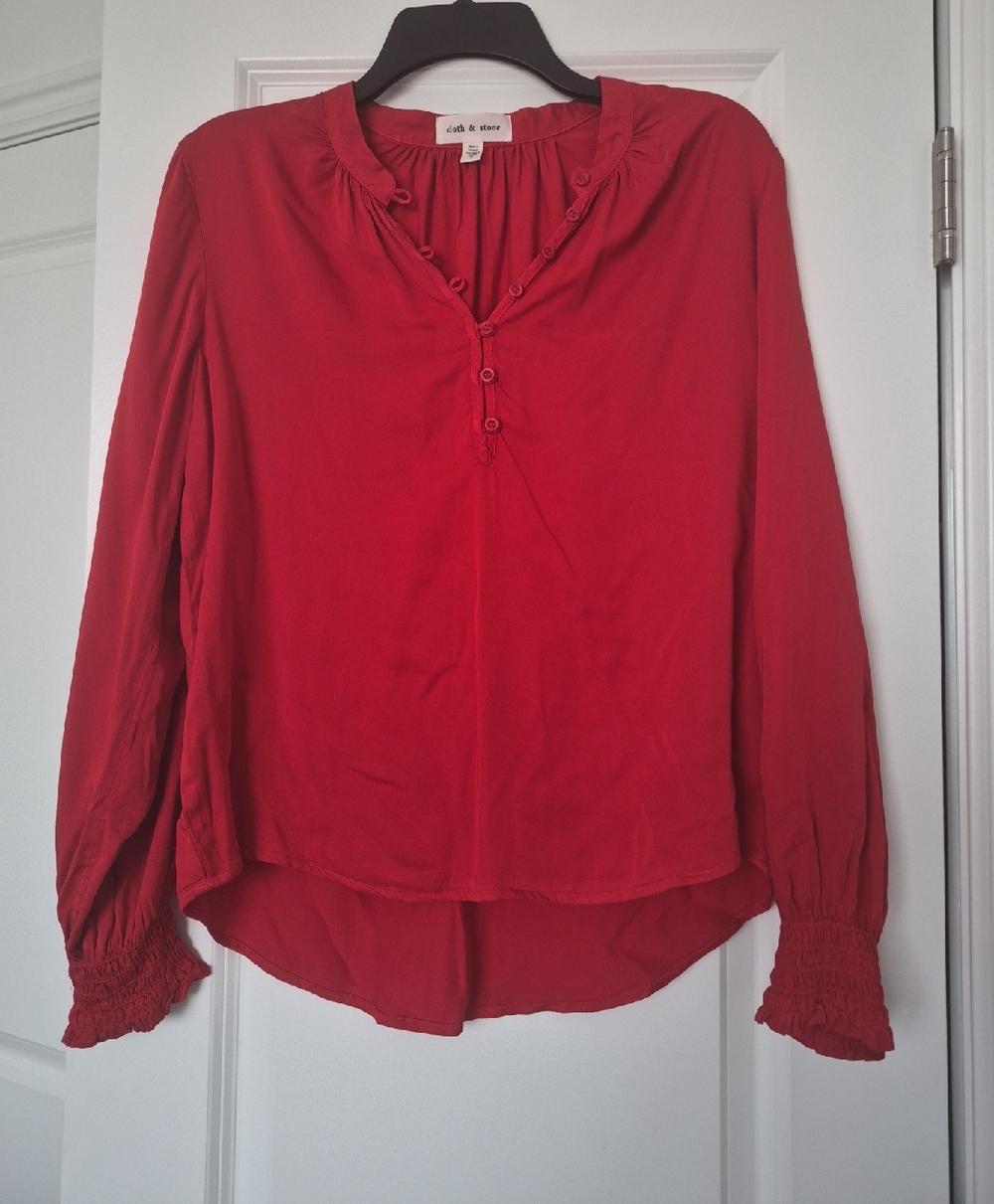 cloth & stone Vibrant Red Button-Front Peasant Blouse